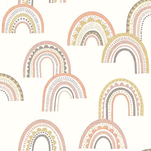 Holden Decor Boho Rainbow Abstract Wallpaper for Kids Nursery in Pink, Orange and Grey