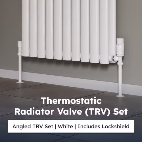 UK Radiators Talus Bold White Angled Thermostatic Radiator Valve and Lockshield Set 1/2" x 15mm – 2