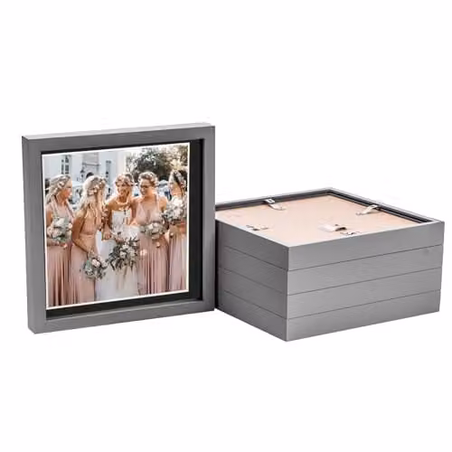 Nicola Spring 5 Piece Square 3D Shadow Box Photo Frame Set in Grey and Black with Glass Aperture