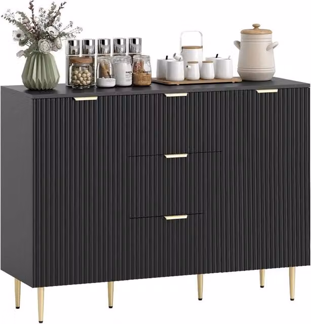 FORGEVIO Modern Black Matt Sideboard Buffet Cabinet