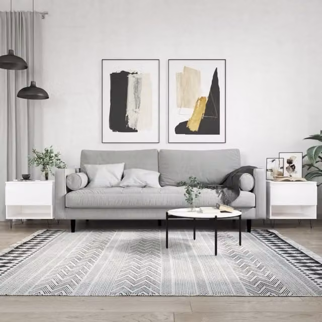 Berkfield Home Set of 2 Modern White Square Coffee Tables, W/D/H: 50 x 46 x 50 cm
