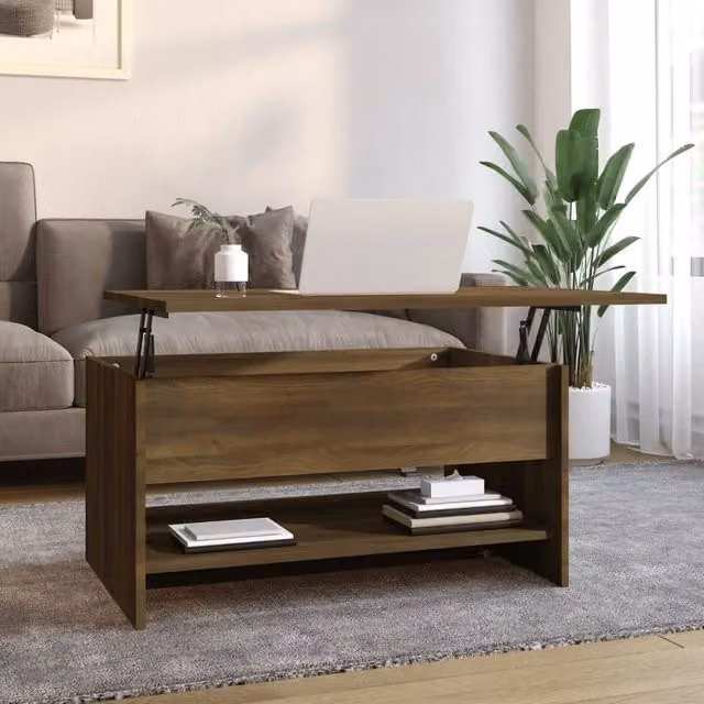 Berkfield Home Modern Brown Oak Coffee Table with Lift Mechanism, W/D/H: 80 x 50 x 40 cm – 1