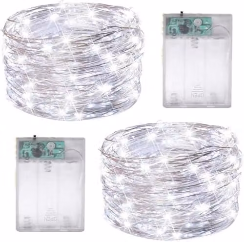 SHATCHI 2 Pack of 200 Cool White LED Fairy String Lights, 2 x 10m, Silver Wire, Battery Operated, Waterproof – 1