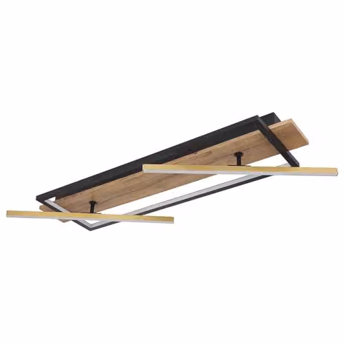 Globo Lighting Modern Adjustable Ceiling Light with 2x LED Spotlights in Brass, Wood Effect and Black, L 81.5 cm – 3