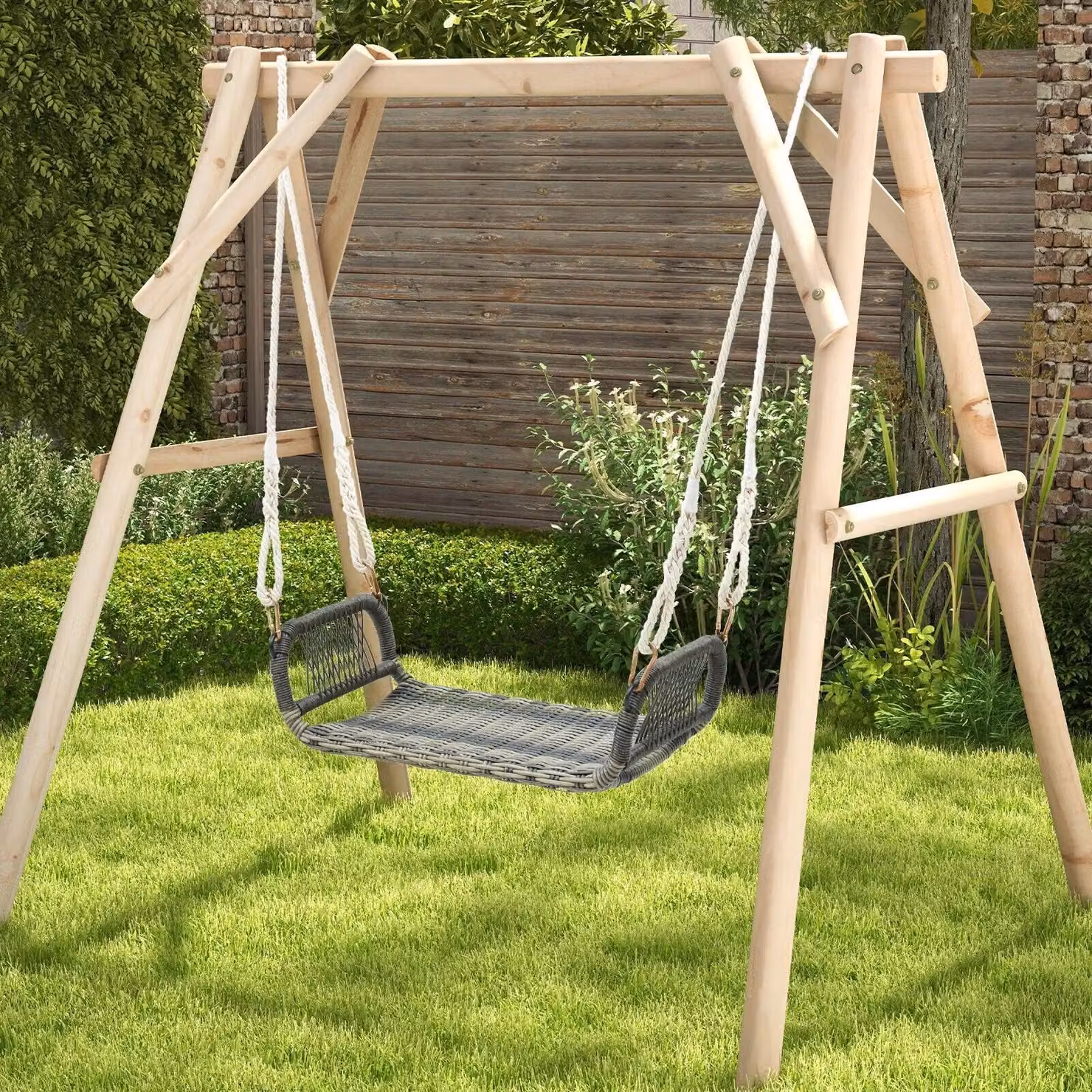 Costway Backless Rattan Woven Patio Swing Bench in Brown – 5
