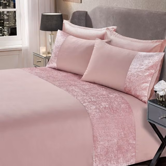 Sienna Pink Crushed Velvet Duvet Cover and Pillowcase Set, Single