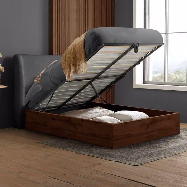 Birlea Halfden Double Ottoman Storage Bed in Oak and Grey Bouclé