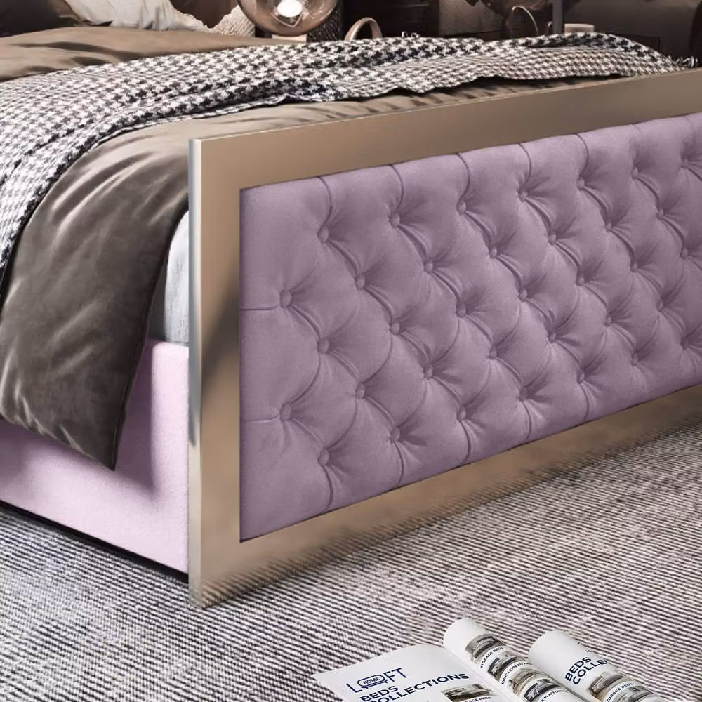 KDMD Mawdesley Upholstered Soft Velvet Designer Bed Frame in Pink and Black, W/D/H: 90 x 190 cm – 5