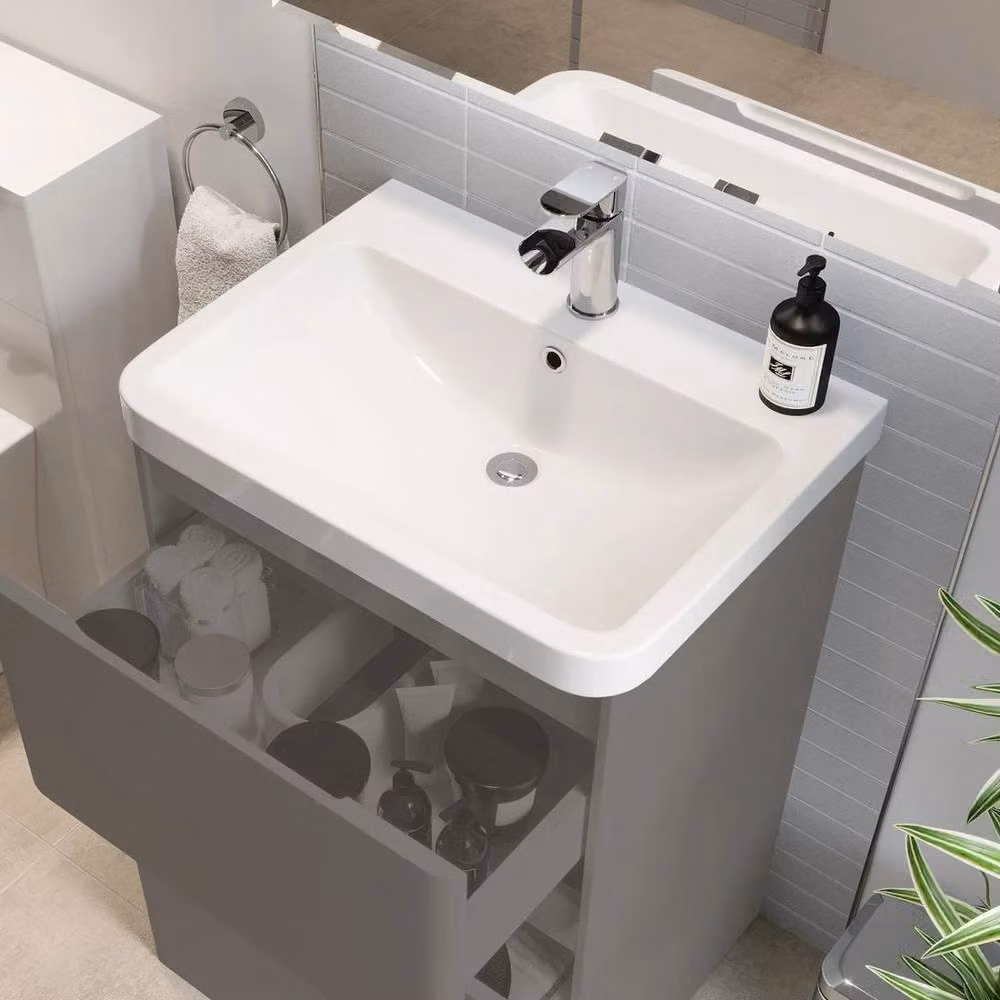 KORVIXA White Rectangular Resin Bathroom Wash Basin, W: 60 cm, D: 45 cm, H: 16.5 cm – 3