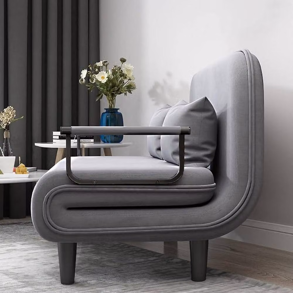 FORGEVIO Grey Fabric Folding Sofa Bed Sleeper with Upholstered Metal Frame – 3