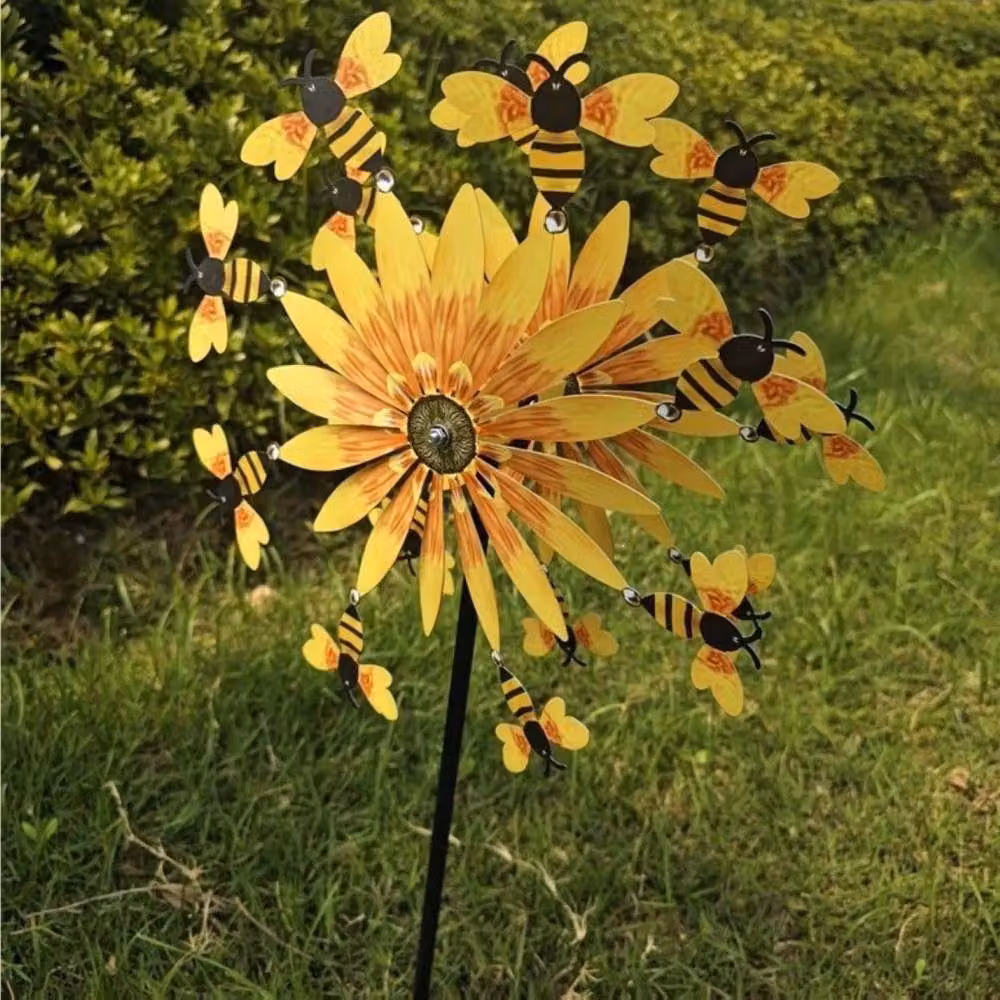 Quipulse Sunflower and Bees Metal Wind Spinner in Yellow – 3