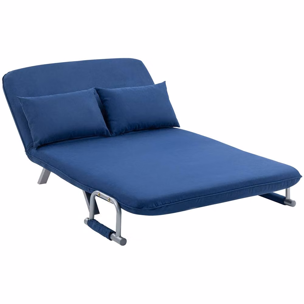 ERGOVEXA Two-Seater Click-Clack Sofa Bed in Blue with Adjustable Headrest and Microfibre Fabric – 4
