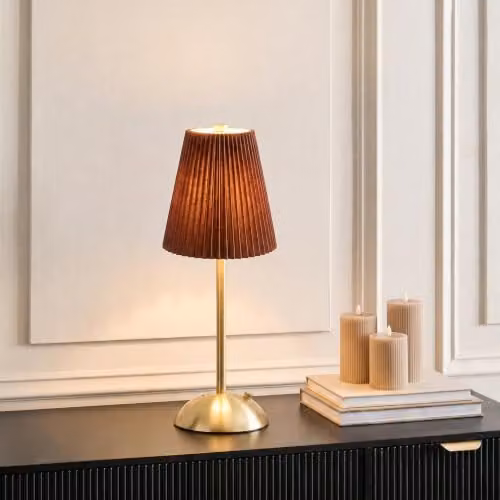 OHS Rechargeable LED Cordless Table Lamp in Brown with Gold/Brass Accents – 4