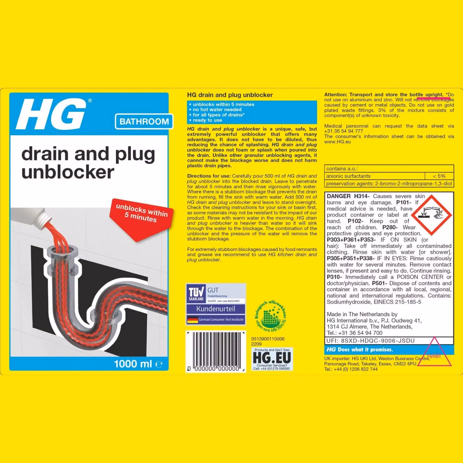 HG Drain and Plug Unblocker, 1 litre, White – 2