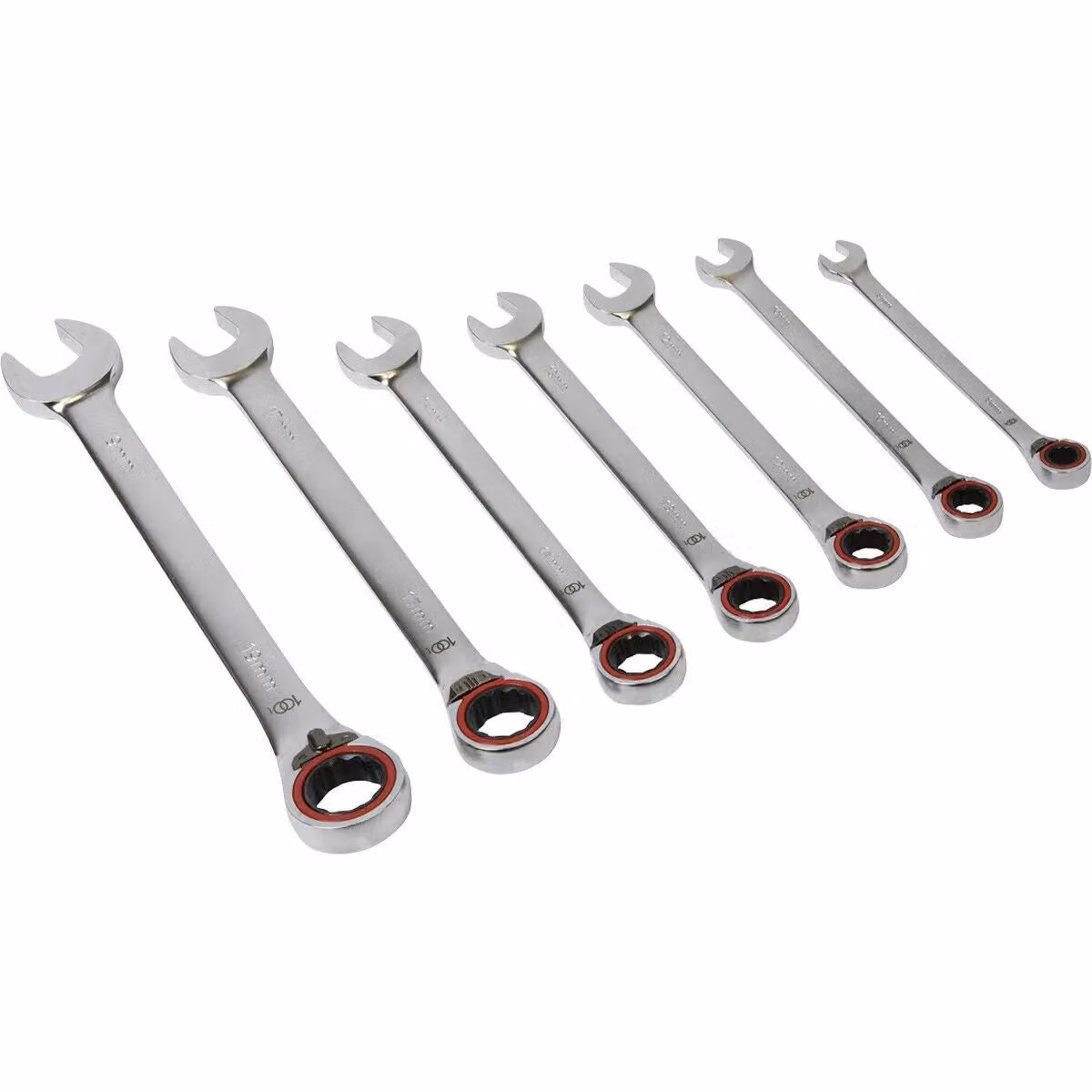 Loops 7pc Reversible Ratchet Combination Spanner Set in Silver and Multicolour Chrome Vanadium Steel – 4