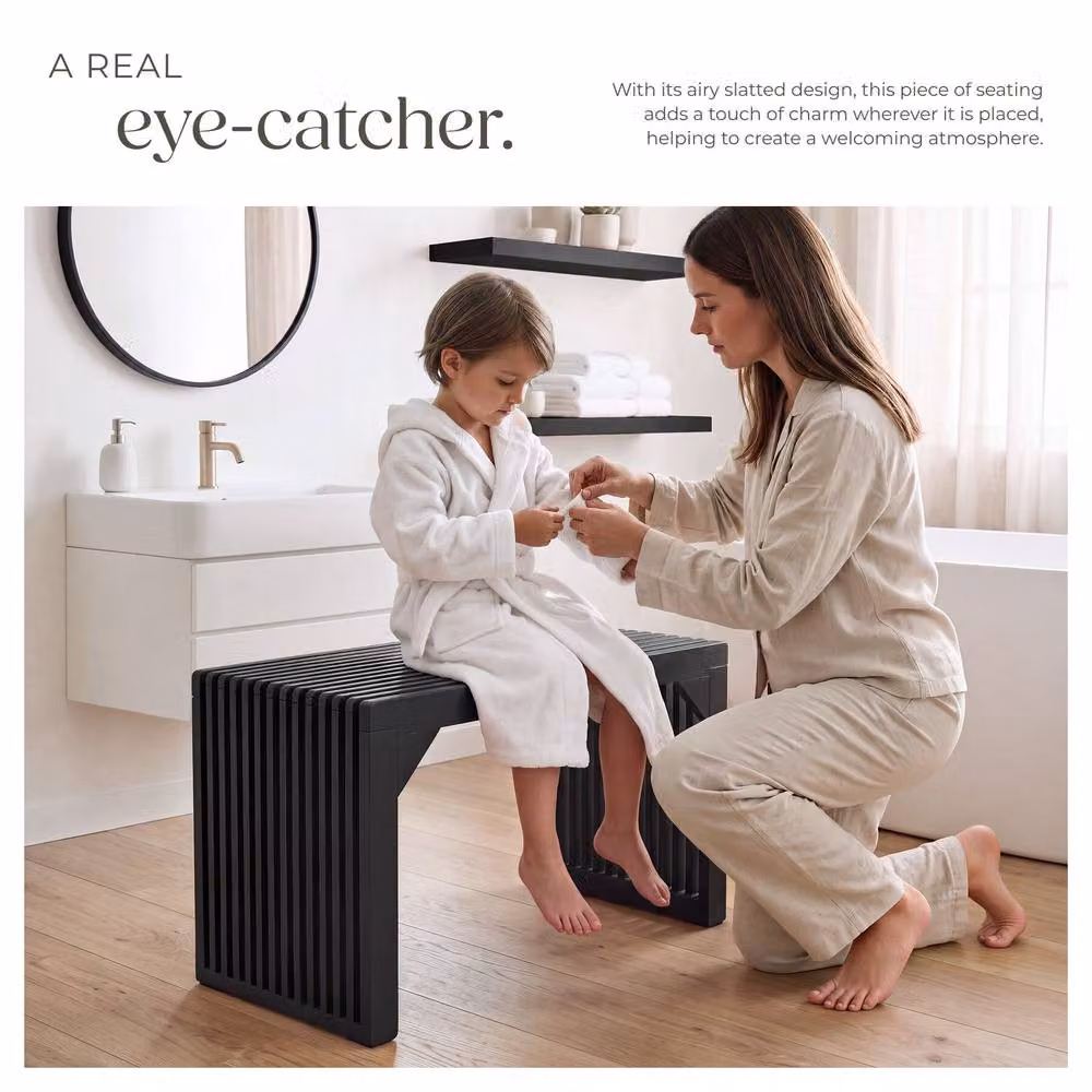 tectake Ribb Large Slatted Stool or Bench in Black with Bamboo Wood Design and 350 kg Weight Capacity – 4