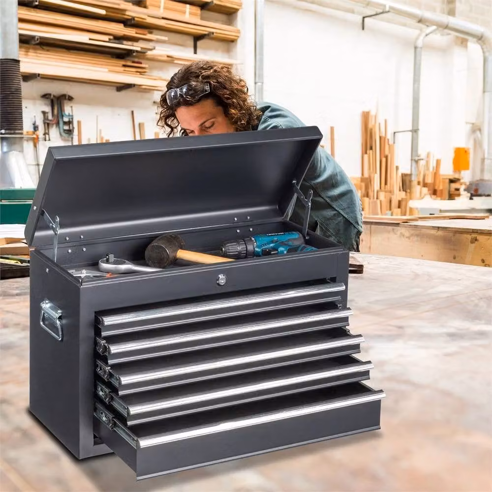 Nordara Black 5-Drawer Tool Chest with Metal Top and Ball Bearing Slides for Garage Storage – 4
