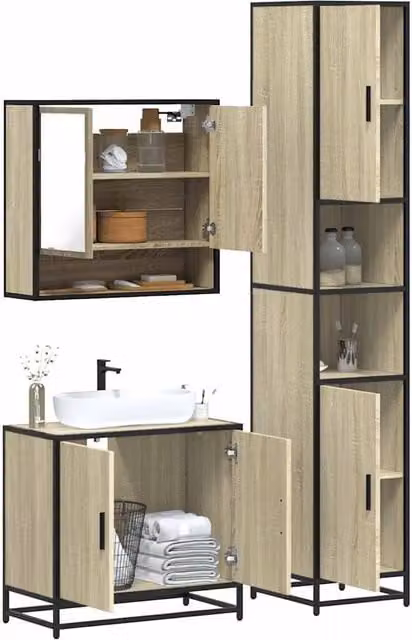 Berkfield Home 3 Piece Industrial Bathroom Furniture Set in Sonoma Oak Brown – 1