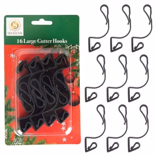 SHATCHI 16-Piece Black Plastic Gutter Hooks for Outdoor Hanging Christmas String and Rope Lights