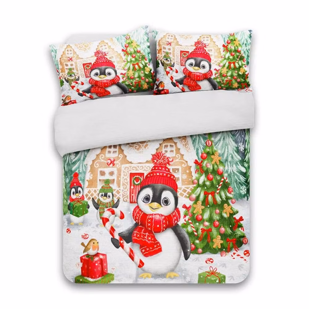 Velosso Sweet Penguin Candy Cane Duvet Cover and Pillowcase Set, Multicolour, W: 180 cm, H: 200 cm – 3