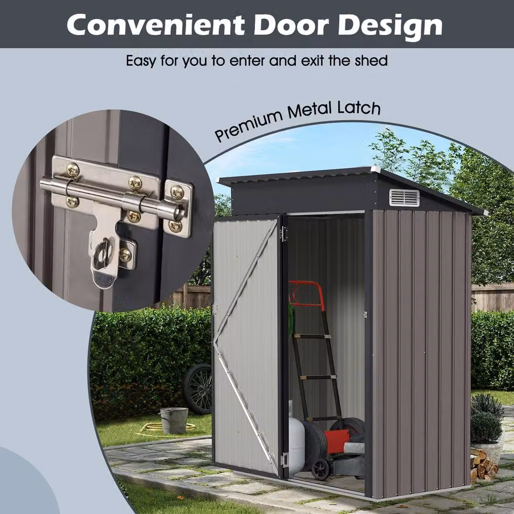 Costway Grey Pent All-Weather Metal Storage Shed with Sloping Design, W/D/H: 185 x 138 x 74 cm – 7