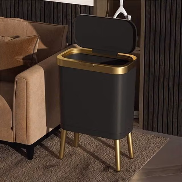 PAWNORA Kitchen Rubbish Bin with Flip Lid, Black and Gold, W: 30 cm, D: 20 cm, H: 48.5 cm – 1