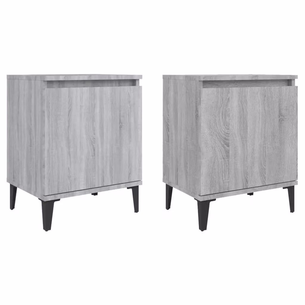Berkfield Home Set of 2 Bed Cabinets with Metal Legs in Grey Sonoma, W/D/H: 40 x 30 x 50 cm – 2