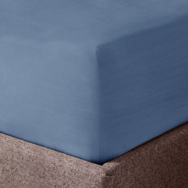 Velosso Blue Washed Linen Look Fitted Sheet, Super King, 200 x 200 cm