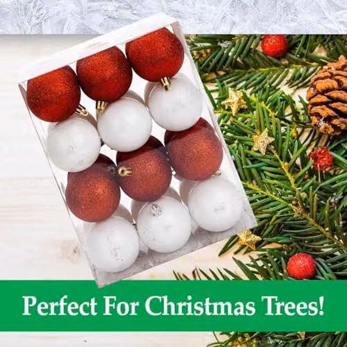 VFM e-Store Red, White and Gold Christmas Tree Baubles, 6cm (24 Pack) – 3