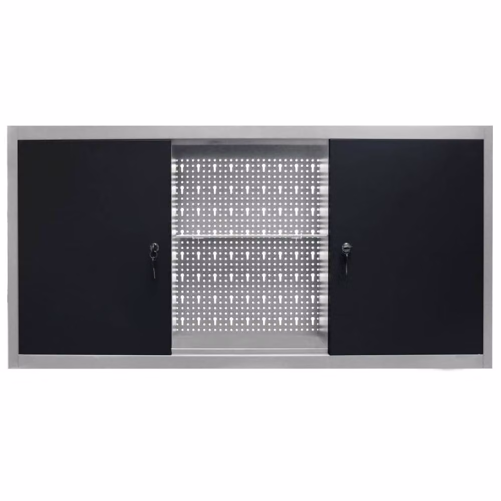 Berkfield Home Wall Mounted Metal Tool Cabinet with Doors and Lock, Grey and Black – 3