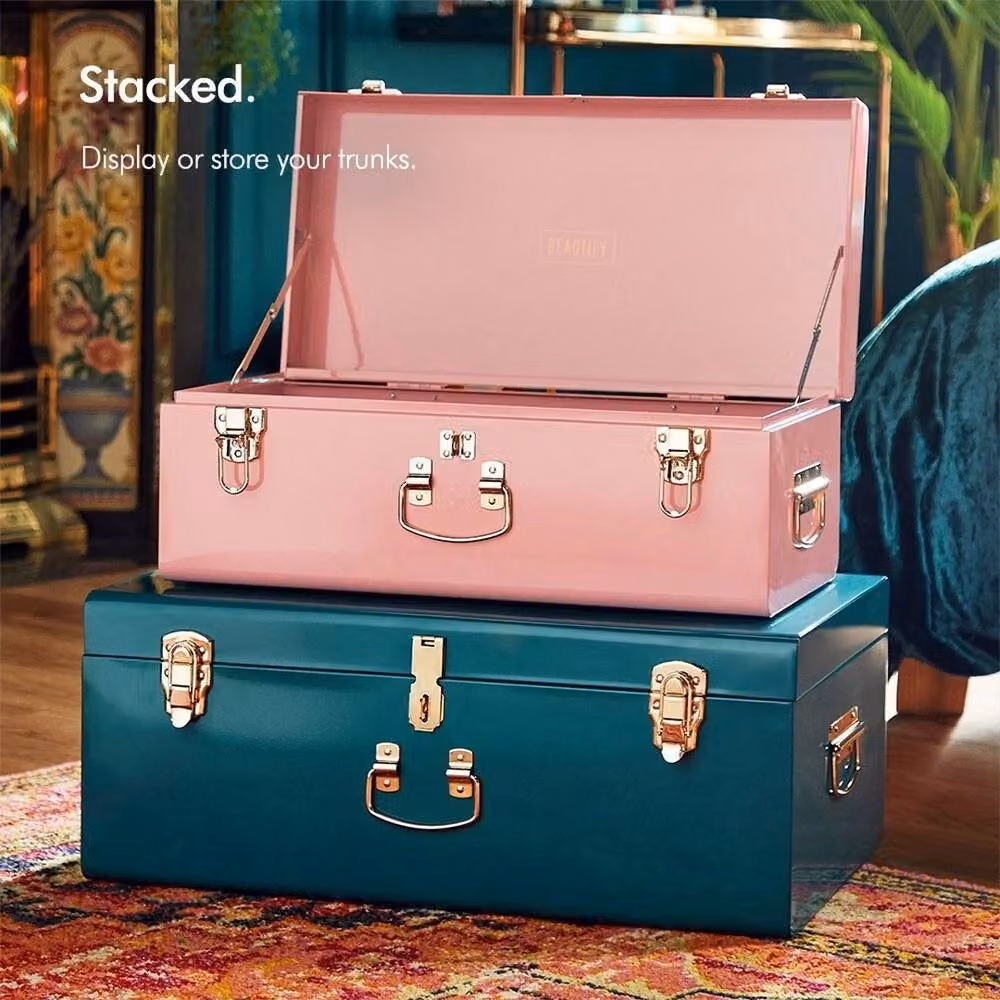 Havendro Set of 2 Glossy Metal Industrial Storage Trunks in Pink and Petrol Blue – 3