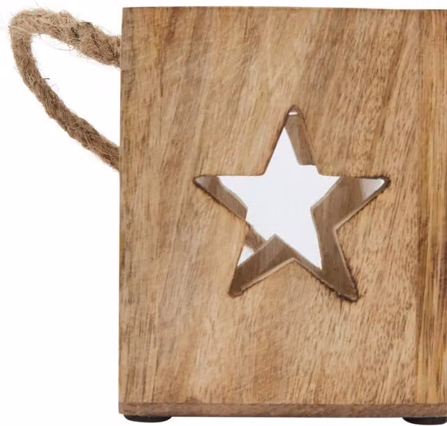 KDMK Rustic Star Wood Tealight Candle Holder, Brown, Diameter: 10 cm