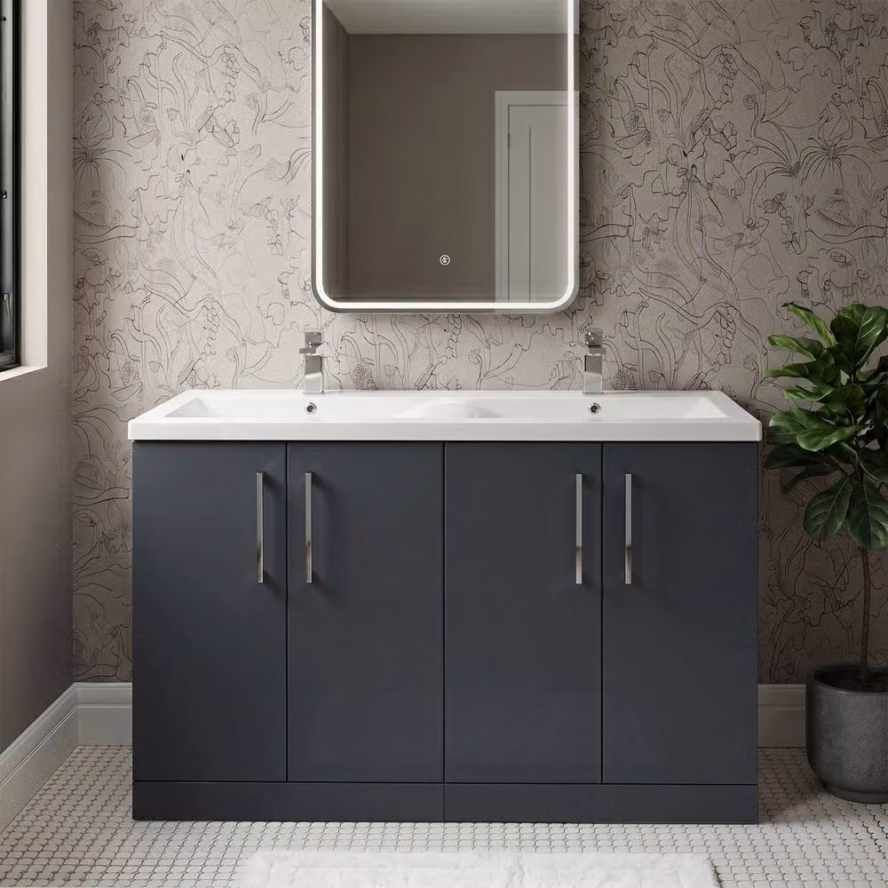 Balterley Level 4 Door Double Basin Floor Standing Bathroom Vanity Unit, Dark Grey, W: 120.5 cm – 4