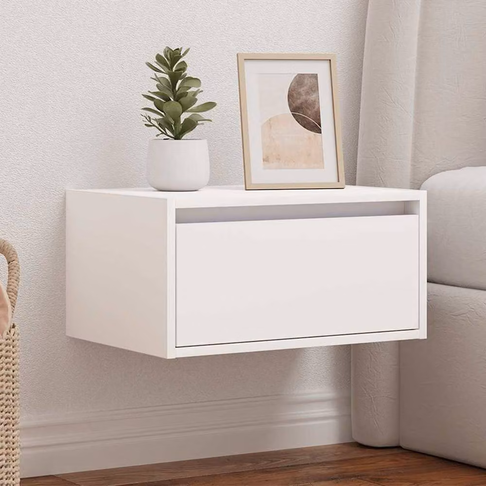 Berkfield Home Modern Wall-mounted Bedside Cabinet with Integrated LED Lights, White, W: 51 cm, H: 35.5 cm, D: 25 cm – 2
