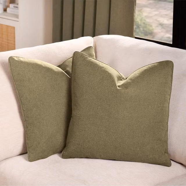 OHS Pack of 2 Plain Square Woven Texture Cushion Covers in Green