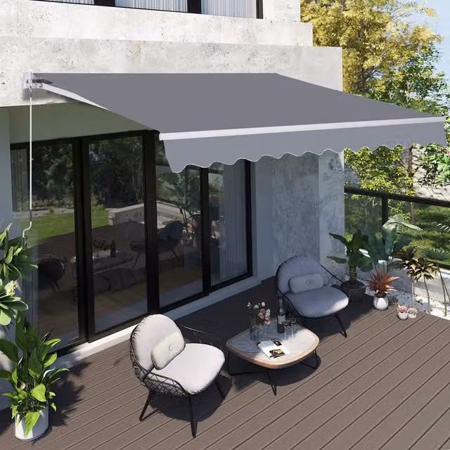 Outsunny Manual Garden Patio Awning in Grey, W: 295 cm x D: 250 cm