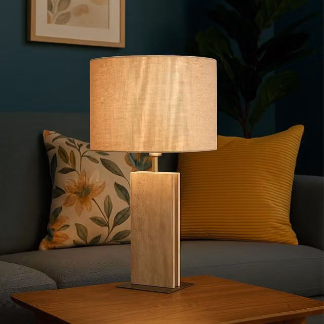 Eglo BELESAR Table Lamp in Silver and Beige with Stone and Metal Base