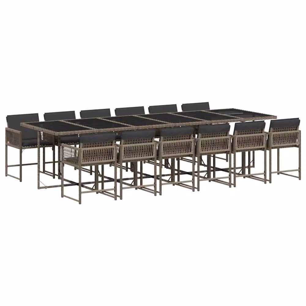 Berkfield Home 13 Piece Grey Poly Rattan Garden Dining Set with Cushions – 2