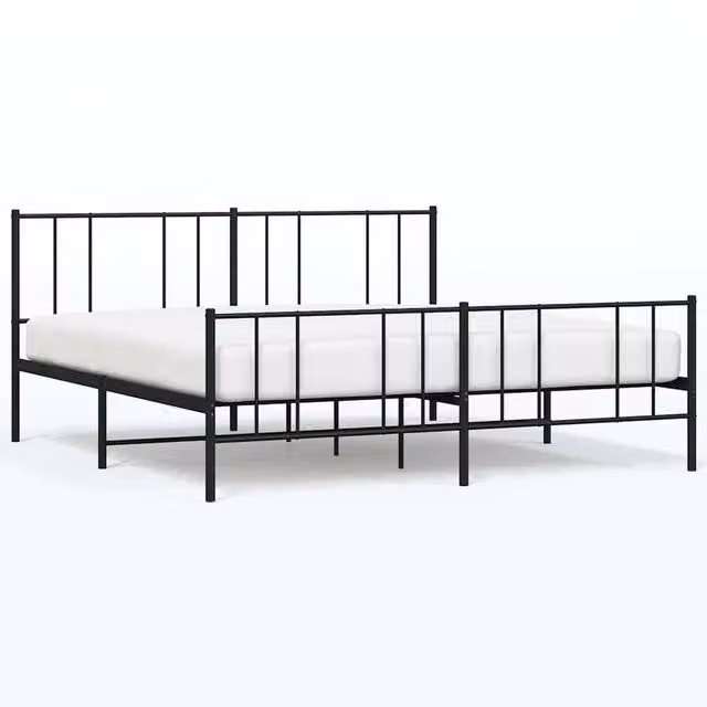 Berkfield Home Metal Bed Frame with Headboard and Footboard in Black, W/D/H: 193 x 203 cm