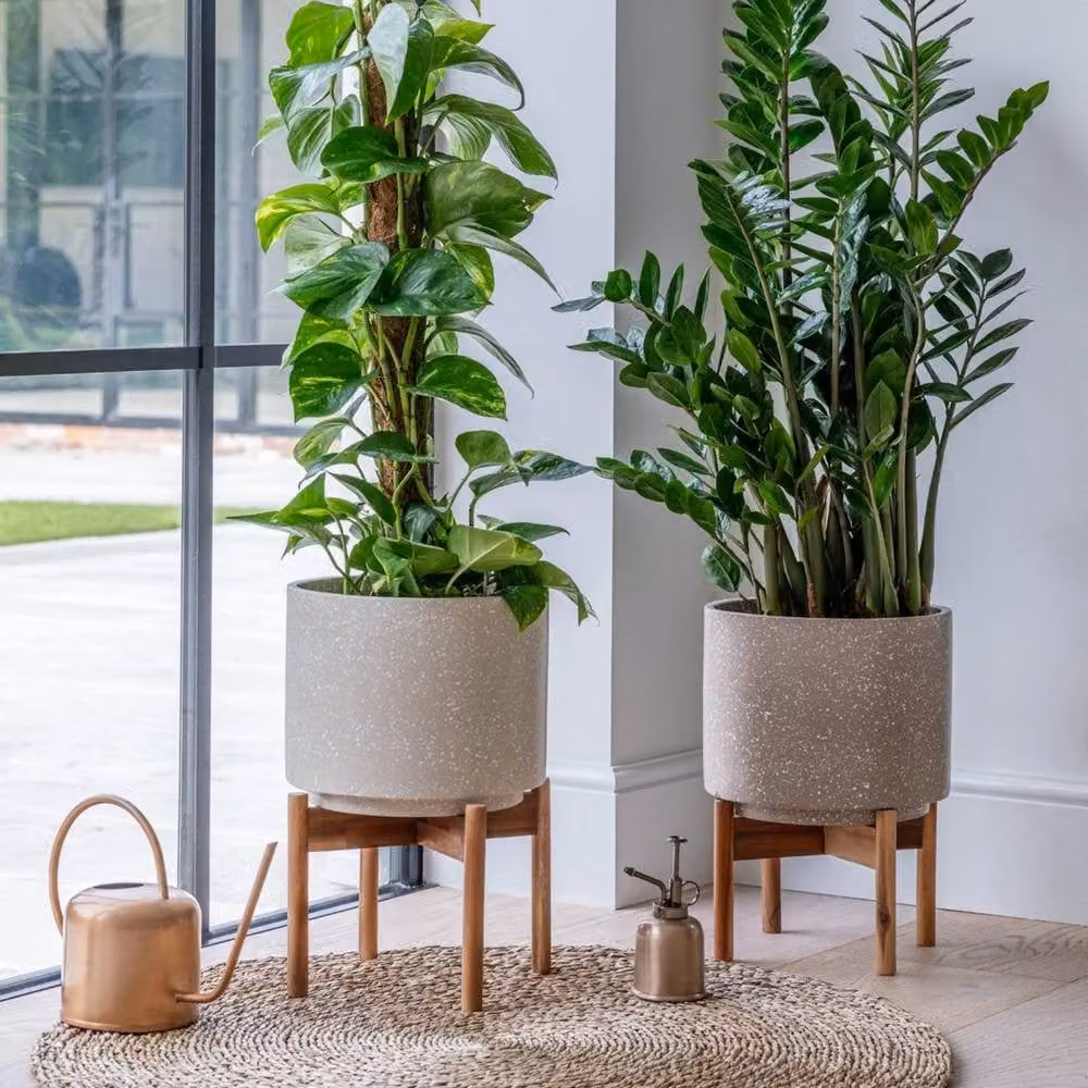 Lemon Pavilion Furniture and Decor Valetta Speckled Ceramic Planter with Stand, Beige, W: 24 cm, D: 24 cm, H: 33 cm – 3