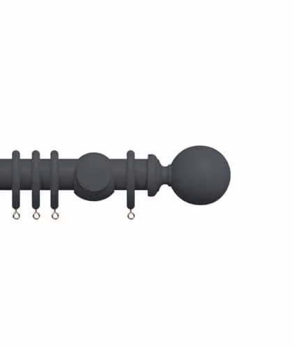 New Edge Blinds Premium 50mm Wooden Curtain Pole Set in Grey, 110 cm