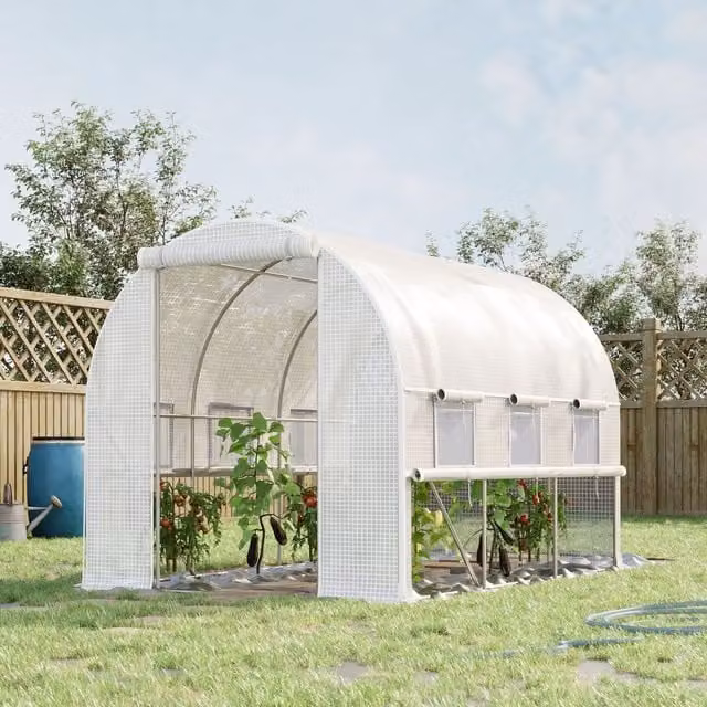 Outsunny White Walk-in Tunnel Greenhouse with Roller Window, W/D/H: 300 x 200 x 200 cm