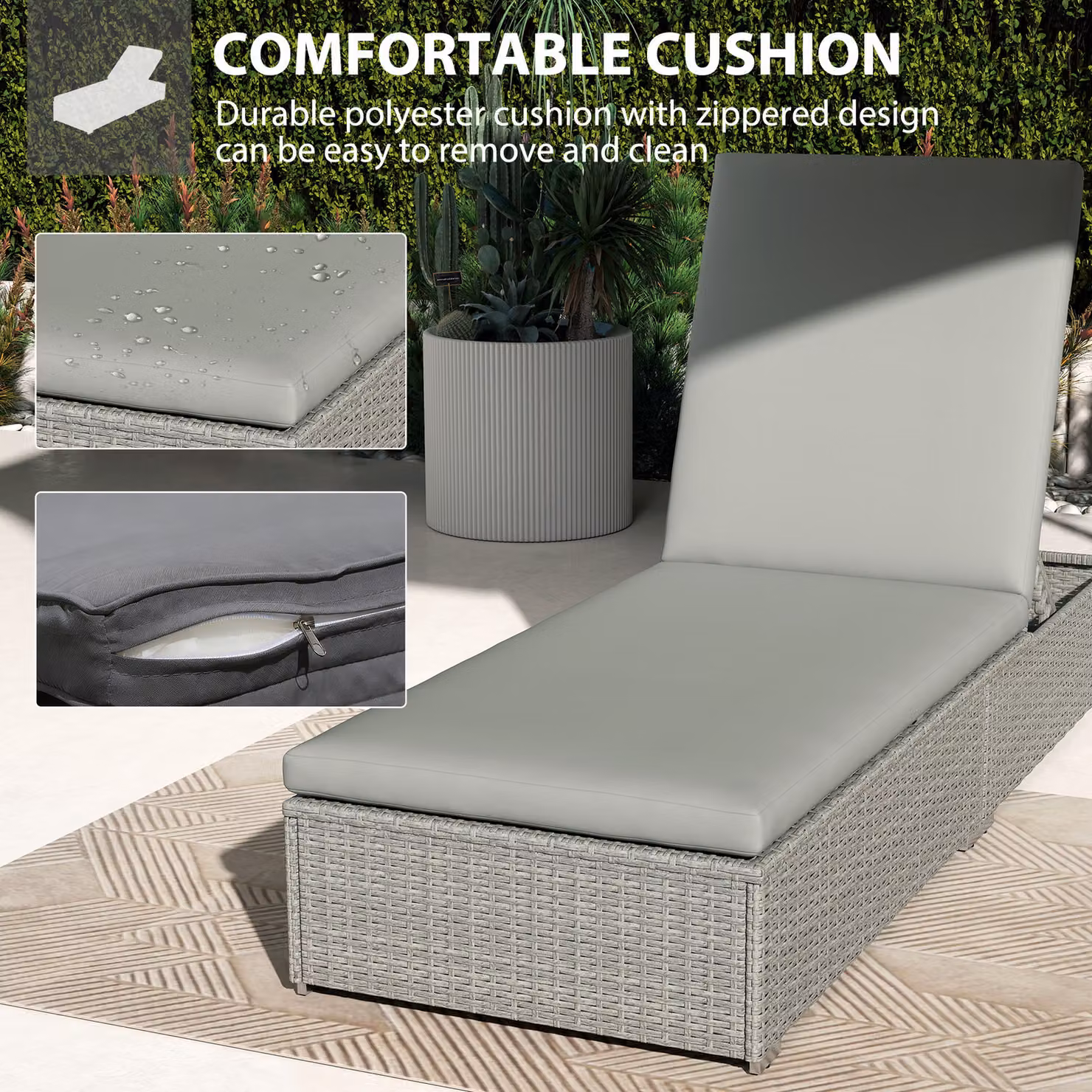 Outsunny Rattan Sun Lounger with Weatherproof Cushion in Grey – 5