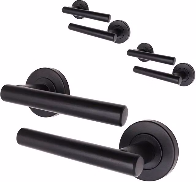 AFIT Olvera Range Black T-Bar Round Rose Door Handles, Pack of 3 Pairs