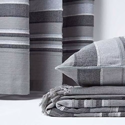 Homescapes Morocco Striped Cotton Throw in Light Grey, W/D/H: 150 x 200 cm – 3
