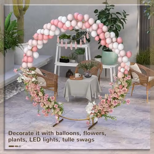 Outsunny Gold Tone Round Wedding Arch and Backdrop Stand – 3