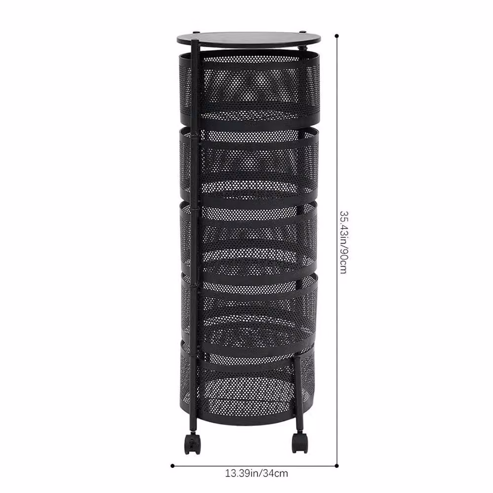FLAVORA 5 Tier Rotating Rolling Kitchen Storage Trolley in Black – 2