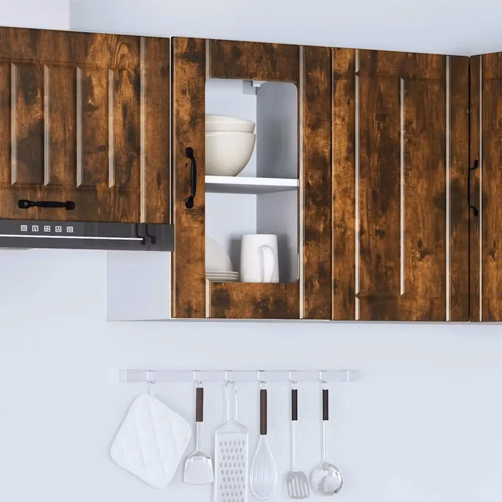 Berkfield Home Lucca Kitchen Wall Cabinet with Smoked Oak Glass Doors in Brown – 3
