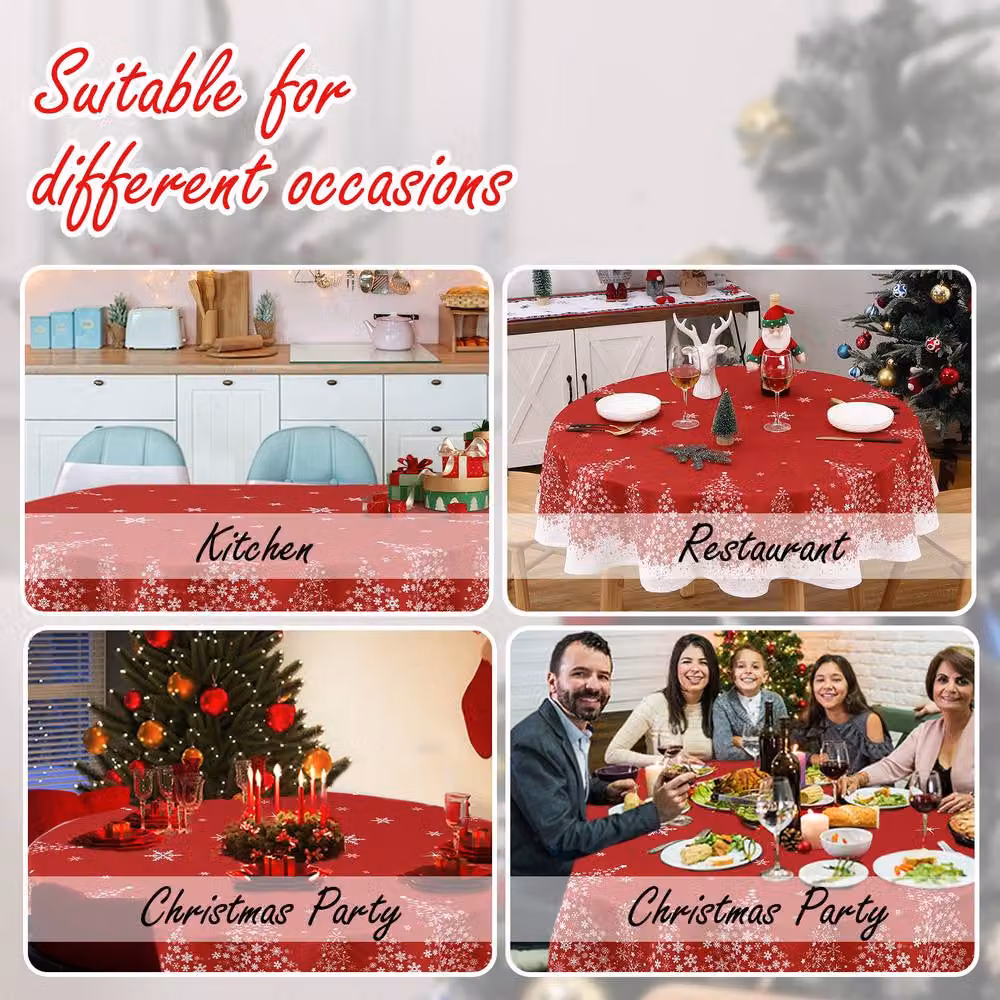London Boutique Red Floral Christmas Waterproof Round Tablecloth, Diameter: 152.4 cm – 3