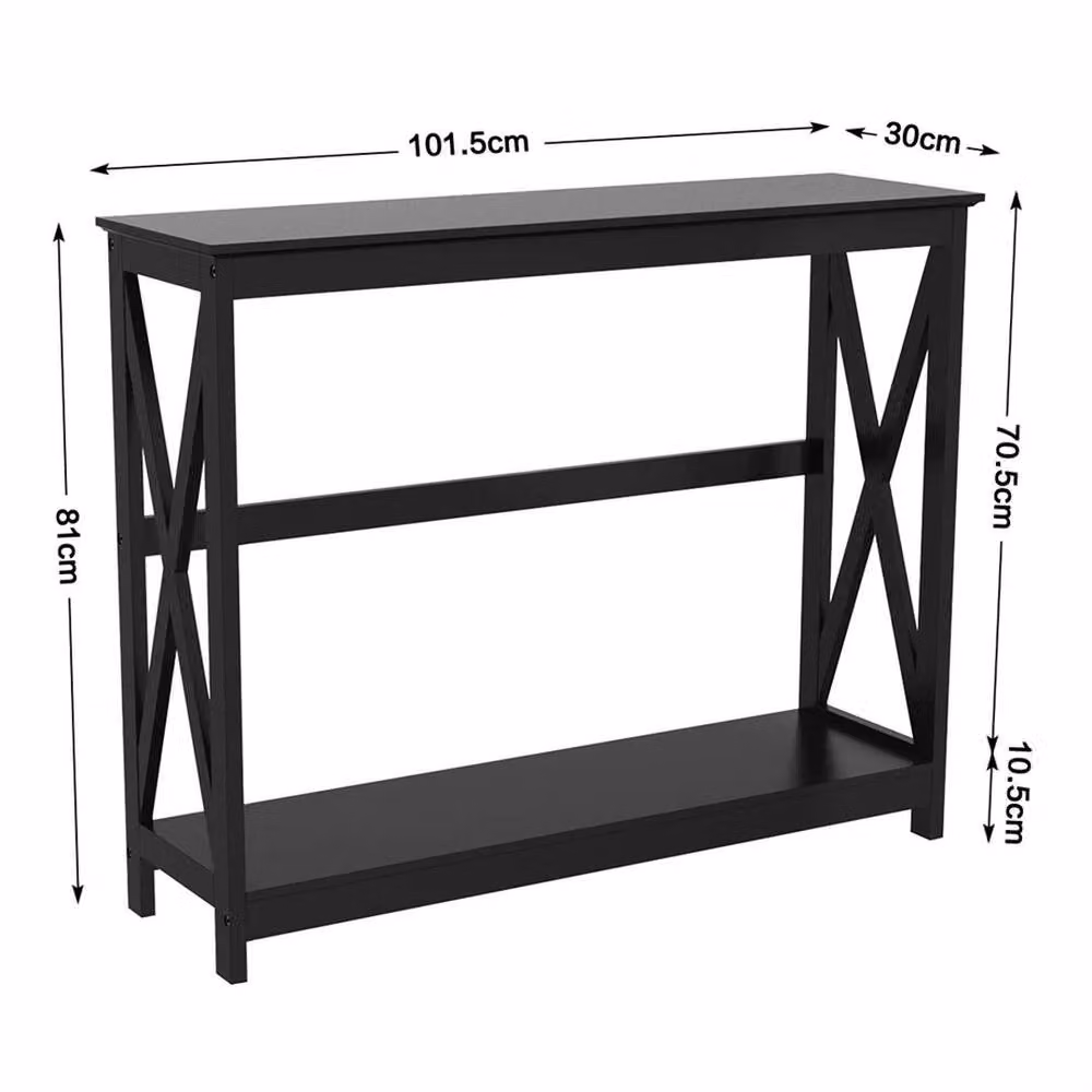 Kelvenix Black 2-Tier Slim Console Table with X-Frame Design, W: 36 cm, D: 1 cm, H: 81 cm – 2